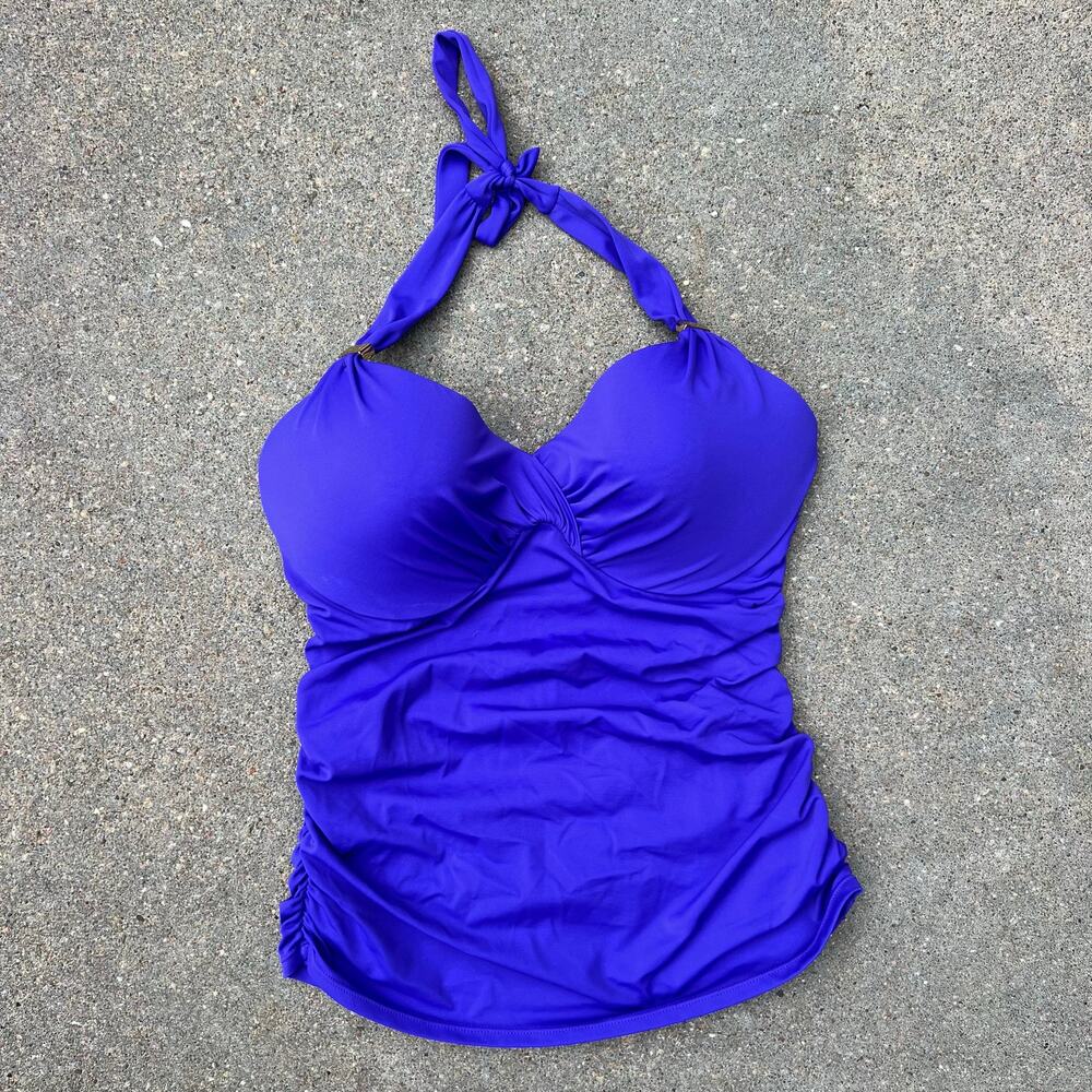 Victoria's Secret Royal Blue Tankini Halter Tie Swim Top 34DD Shelf Bra